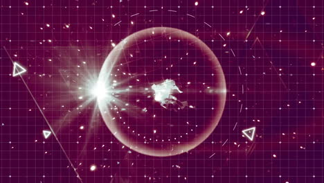 Animation of light spots over shapes on purple background
