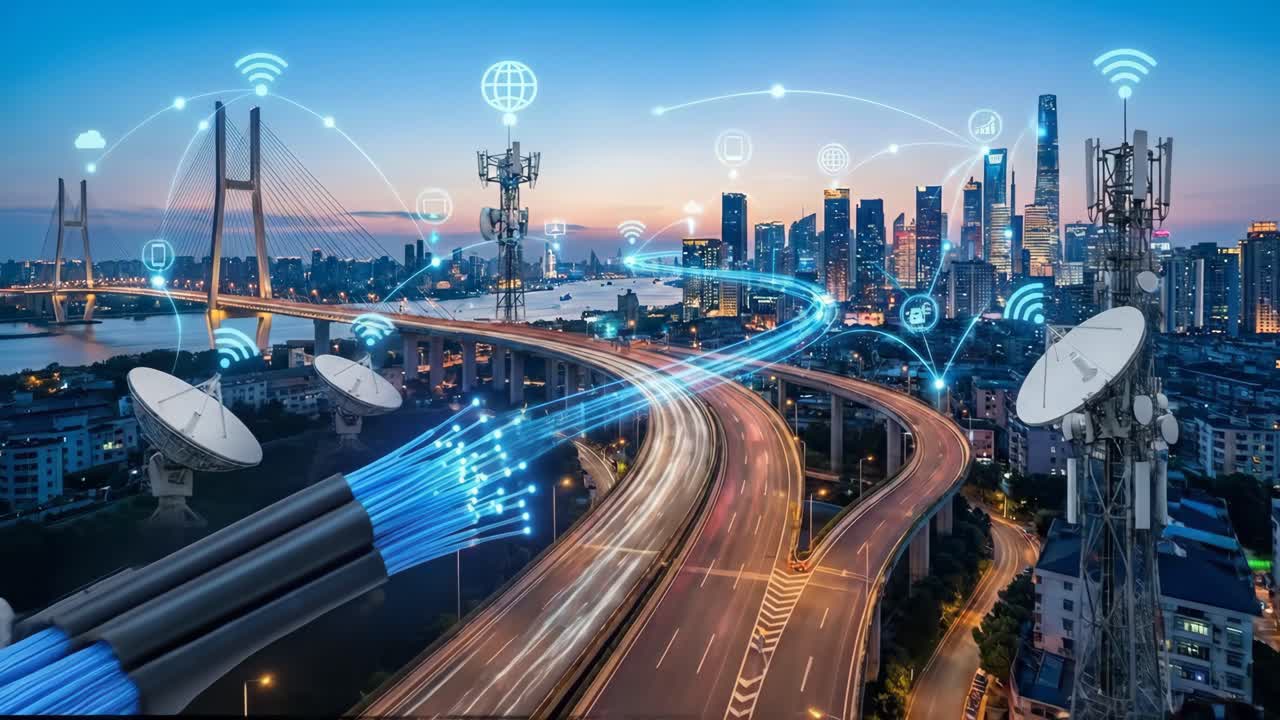 Rete di comunicazione digitale che collega una smart city moderna
