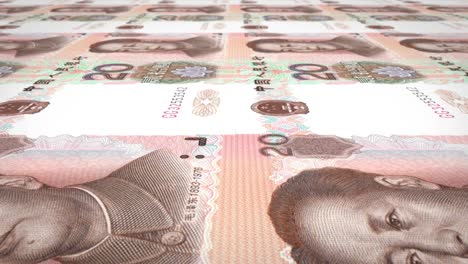 billetes de veinte renminbi chinos rodando en la pantalla, dinero en efectivo, bucle