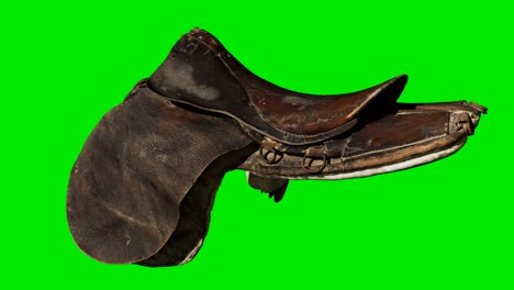 Vintage-Horse-Saddle-on-green-chromakey-background