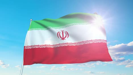 flag of iran with fabric structure against a cloudy sky (loopable)