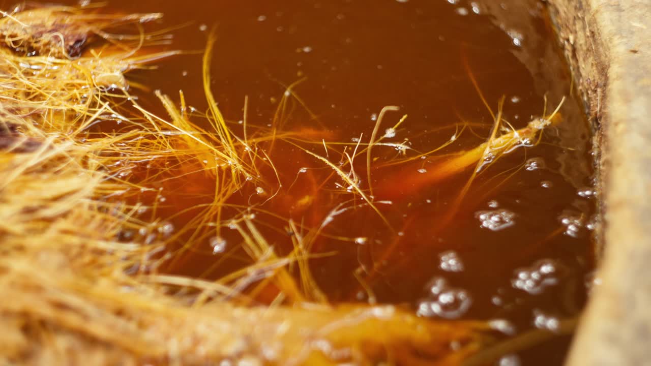 CLOSE UP SHOT OF A FERMENTATION BARREL AT A MEZCAL FACTORY NEAR OAXACA