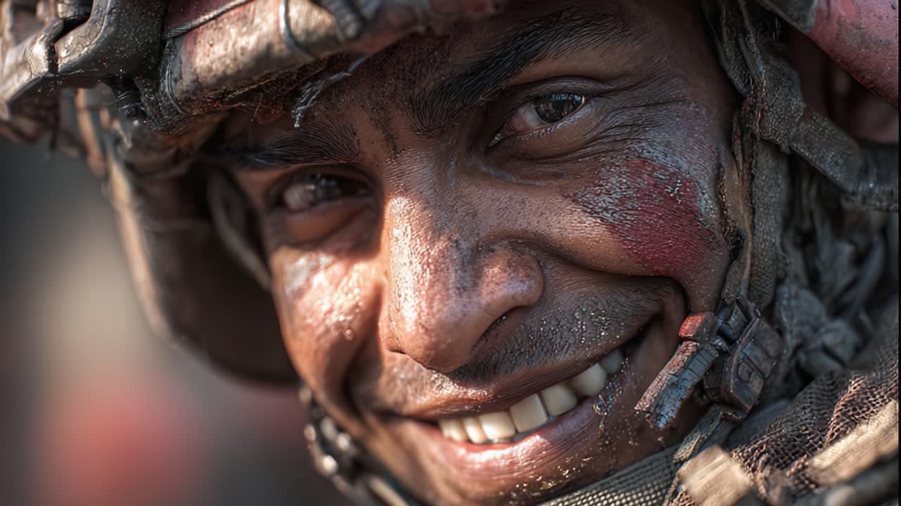A Soldier's Resilient Spirit: Capturing the Determination and Hope in the Smile of an Armed Forces Hero Amidst Challenging Conditions