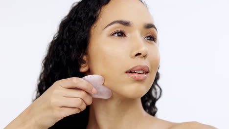 black woman, face and beauty with facial gua sha