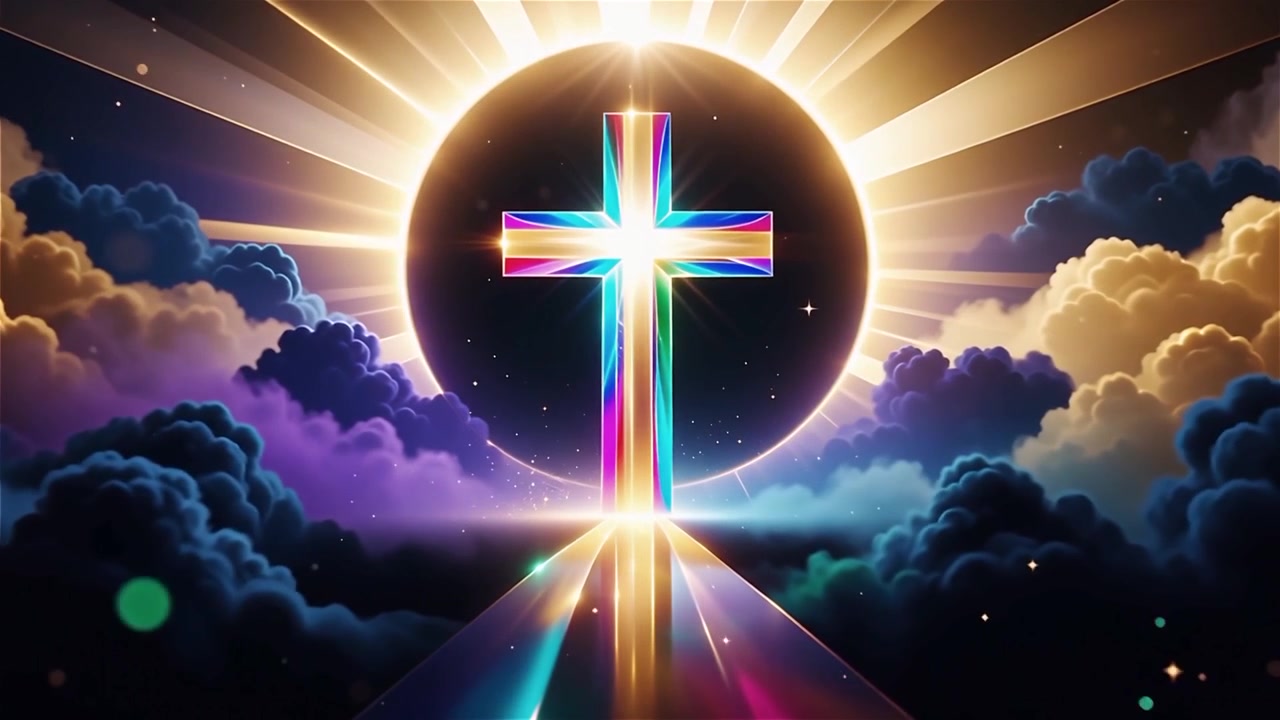 Croce Cristiana Luce Celestiale Sfondo per il Culto.