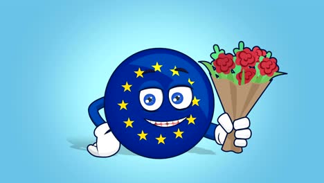 cartoon european union icon flag flowers bouquet with face animation