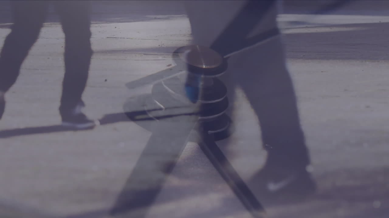 도시 배경의 보행자 위에서 시계가 뛰는 애니메이션