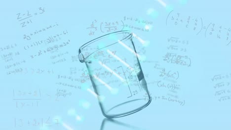 Animación-De-Hélice-De-ADN,-Ecuaciones-Matemáticas-Sobre-Un-Vaso-De-Vidrio-Vacío-Giratorio.