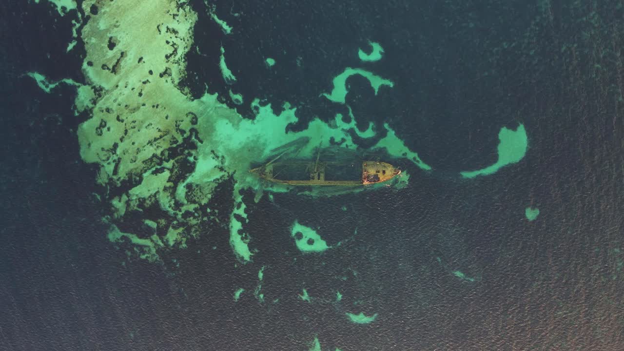 Aerial view of a shipwreck in the ocean