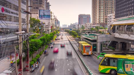 thailand sunny day bangkok city center traffic crossroad panorama 4k time lapse