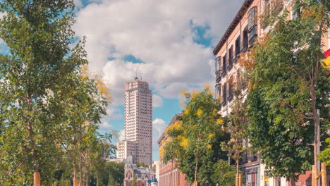 madrid plaza de españa building timelapse during afternoon blue sky and white clouds