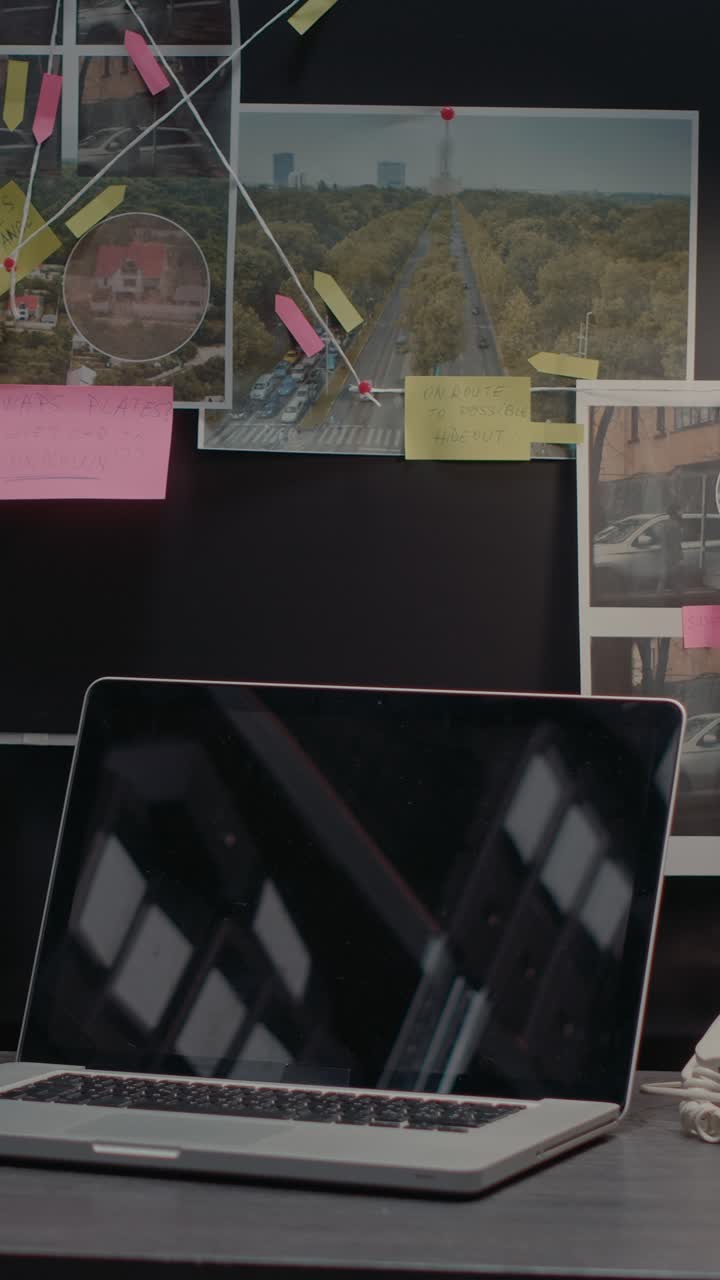 Vertikal video: Tomt bevismaterialerum udstyret med spor og vidneudsagn