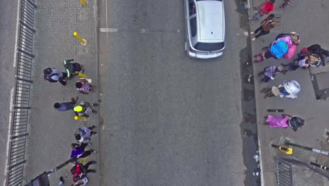accra, the ghana, aerial drone shot of a big market in the centre of accra