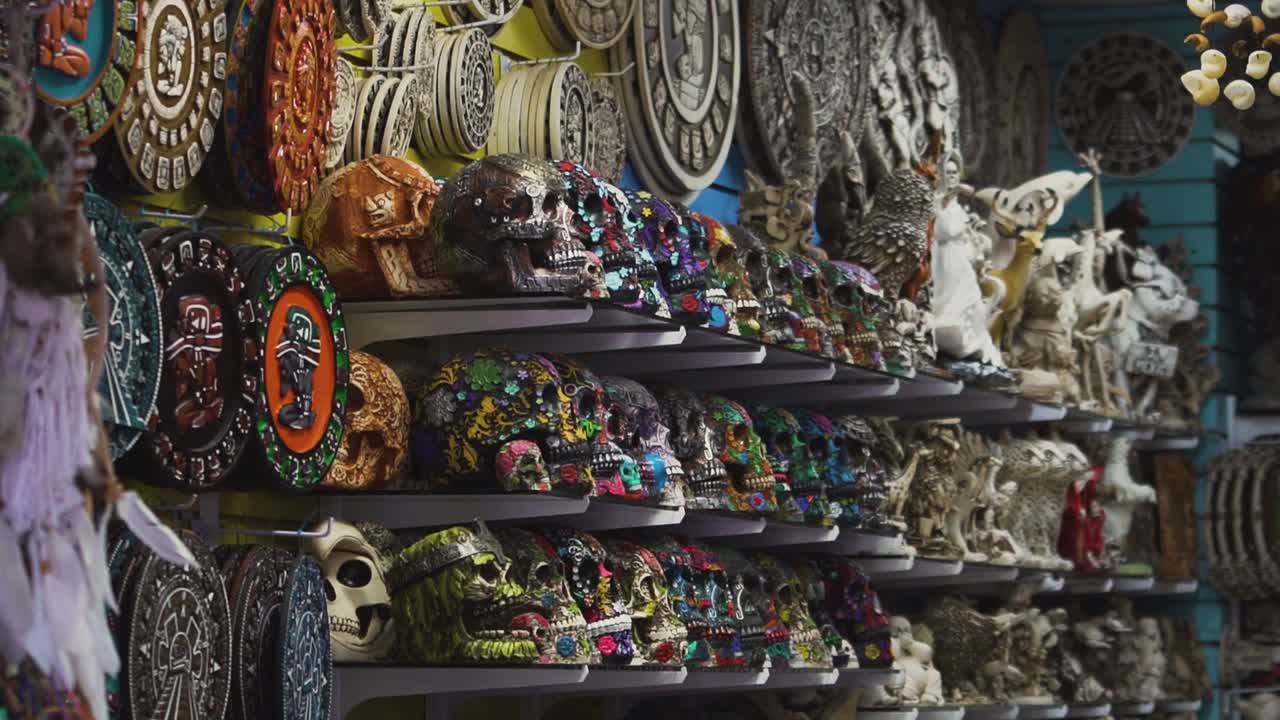 Handheld shot of Mexican handcrafts in a popular travel destination in Mexico at 120fps.