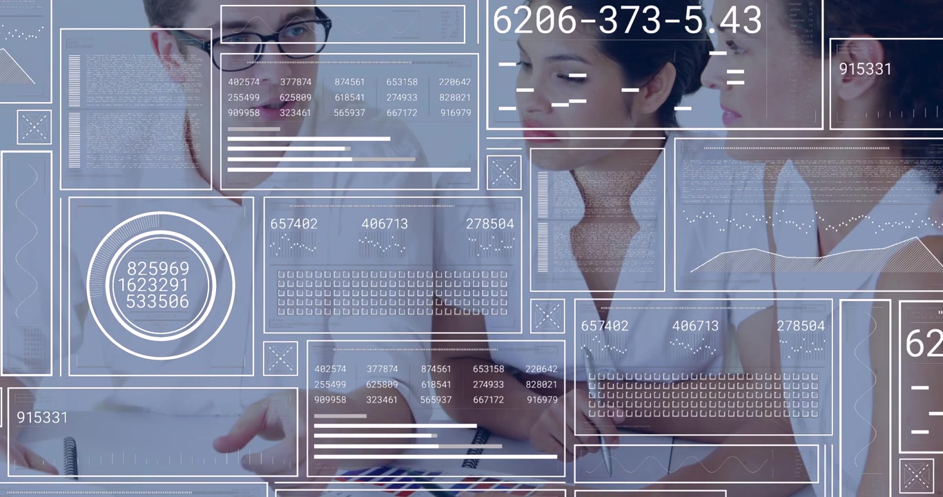 Animation of data processing and media icons over car