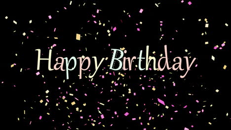 feliz cumpleaños escrito en fondo negro con confeti