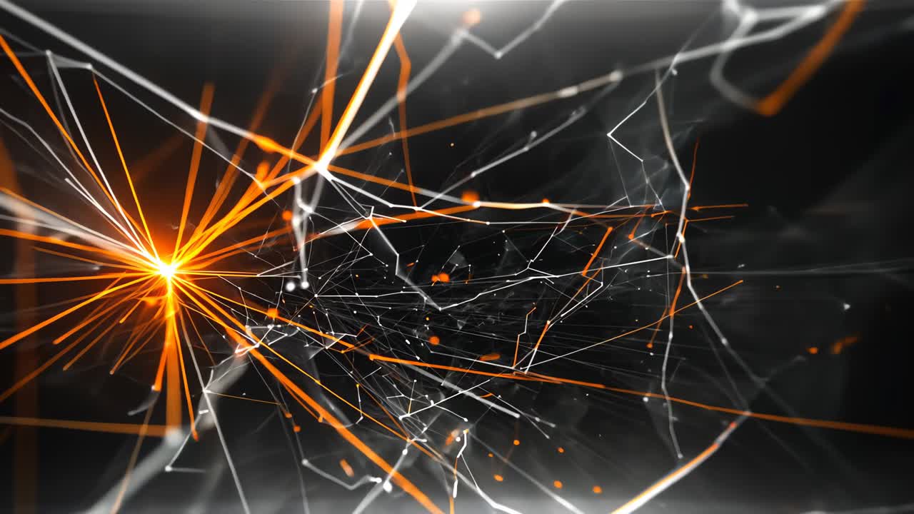 Pulsing central node sending filaments branching outward in digital void, revealing glowing network