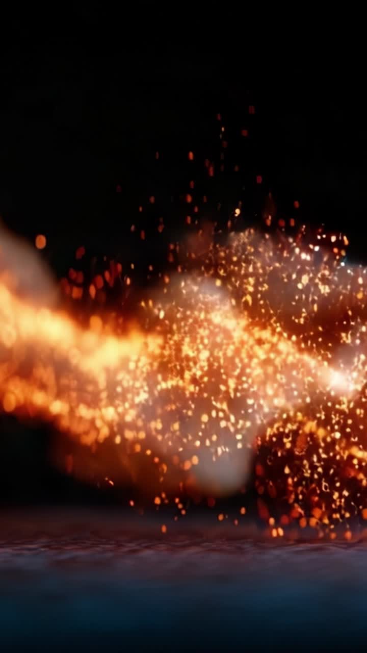 Dynamic Display of Vibrant Sparks and Flames Captured in Motion, Showcasing a Mesmerizing Explosion of Colorful Particles and Radiant Light Effects