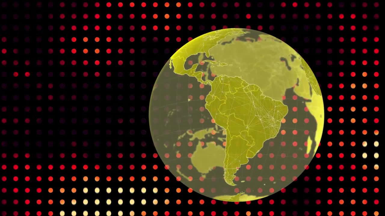 animación de un globo giratorio sobre círculos contra un fondo negro