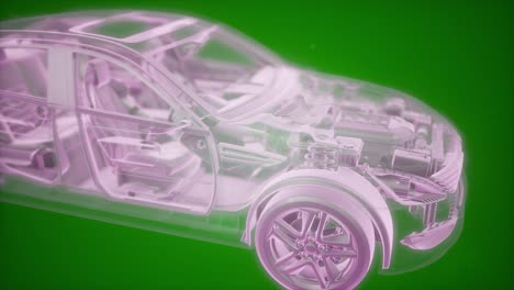 Holographic-animation-of-3D-wireframe-car-model-with-engine