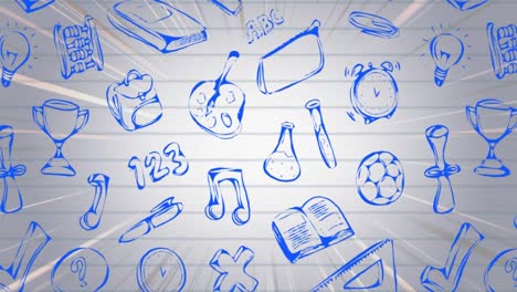 Animation-of-falling-school-items-over-white-background