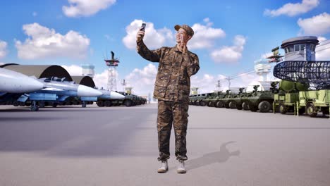 military personnel taking a selfie at an airbase