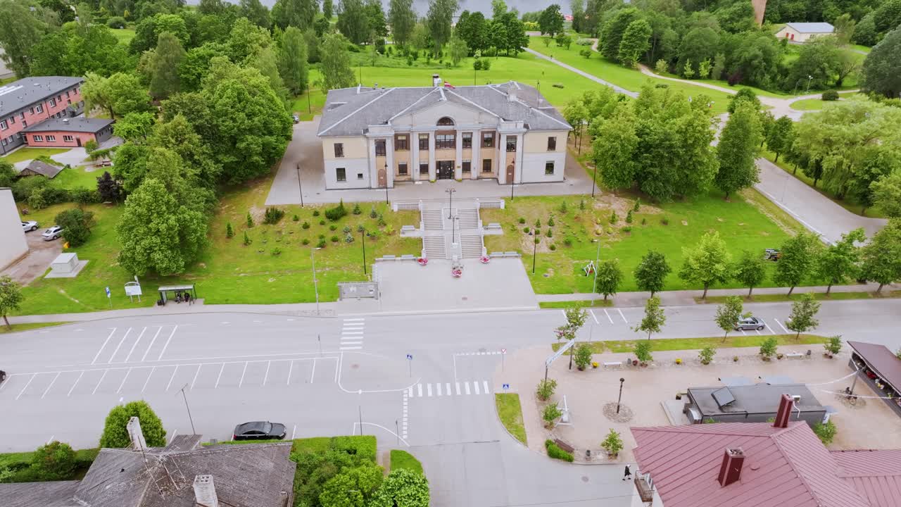 Latvian small town cultural center surrounded by greenery and peaceful streets