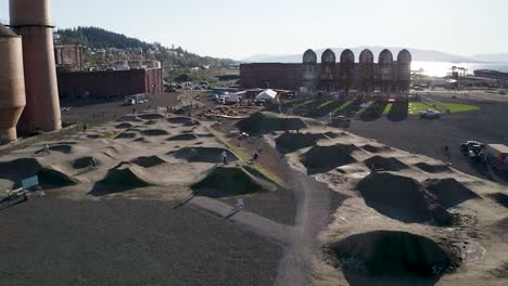 Bike-Track-With-Nearby-Pop-up-Container-Brewery-And-Beer-Garden-In-Bellingham,-Washington