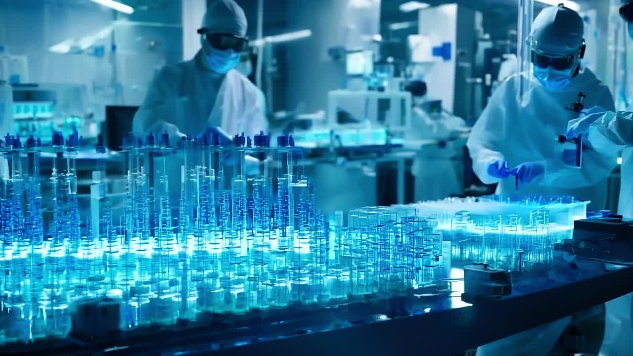 실험실 에서 일 하는 색 의복 을 입은 두 사람