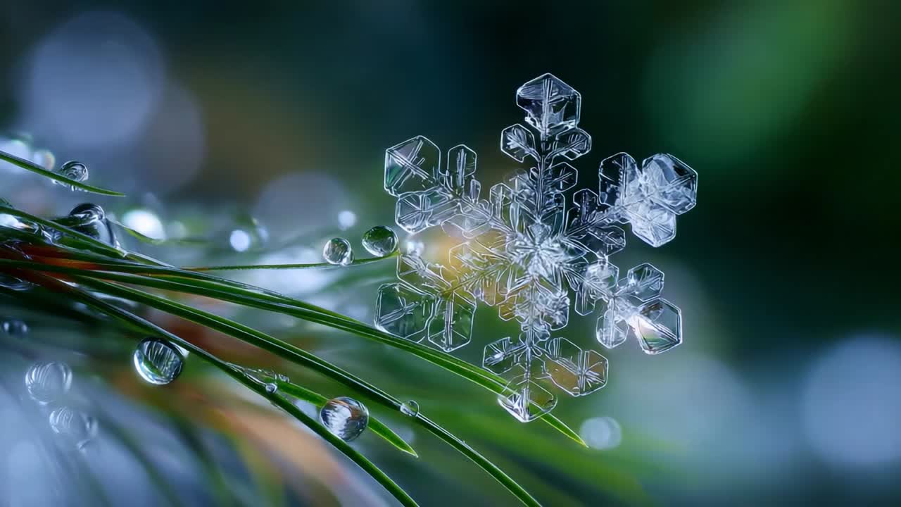 Delicate Snowflake Captured on Evergreen Needle, Highlighting the Beauty of Winter's Icy Crystals and the Natural World, Offering a Glimpse into the Intricate Structure of Ice in Nature's Scenic Palette