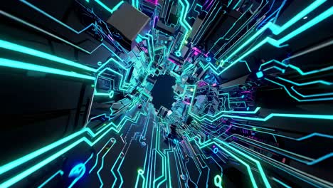 futuristic cyberpunk circuit board tunnel