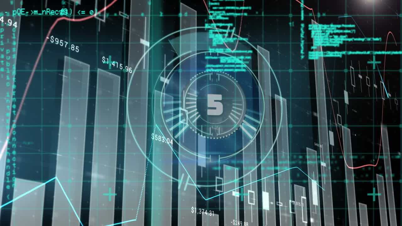 animación del procesamiento de datos financieros a través del escaneo de alcance con cuenta atrás