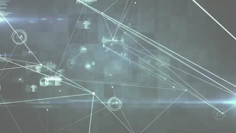digital animation of network of connections and data processing against grey background