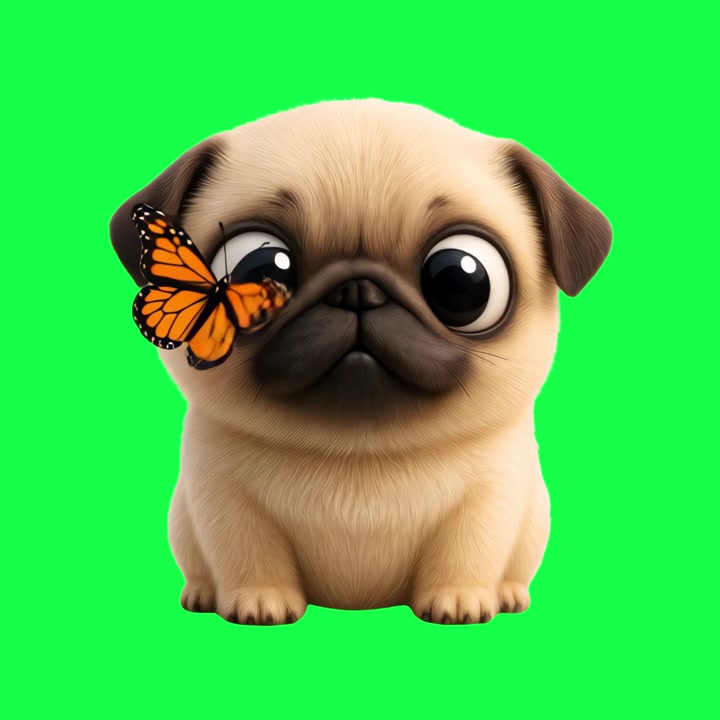 Cachorrinho Pug Fofo com uma Borboleta Monarca no Nariz