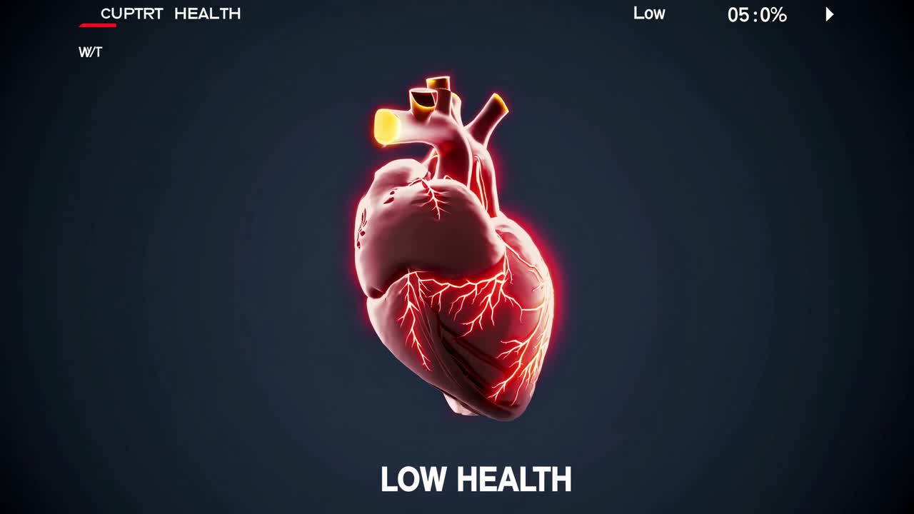 3D Model of a Human Heart with Low Health Status