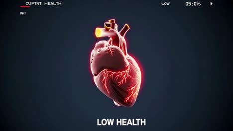 3d model of a human heart with low health status