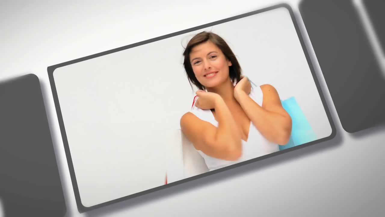 montaje de mujeres hermosas después de las compras