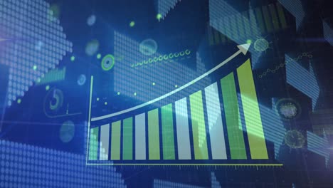 Animation-of-financial-data-processing-and-statistics-recording-over-arrows