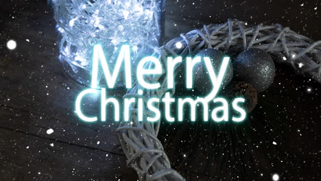 Animation-of-merry-christmas-text-over-snow-falling-with-christmas-decorations