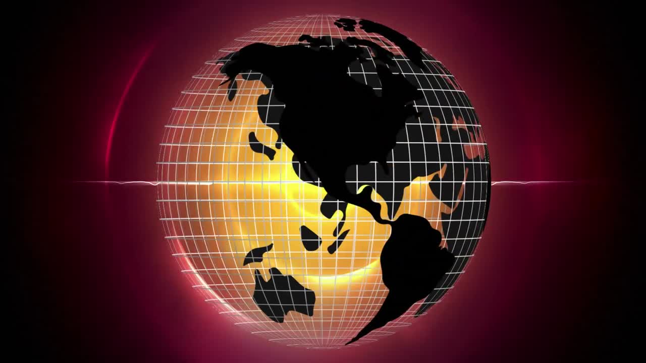 animación de la red de conexiones y el giro del globo con un círculo rojo brillante.