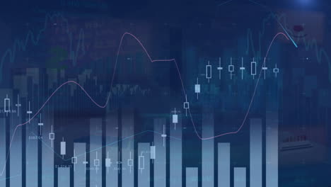 Animation-of-statistical-data-processing-against-blue-background