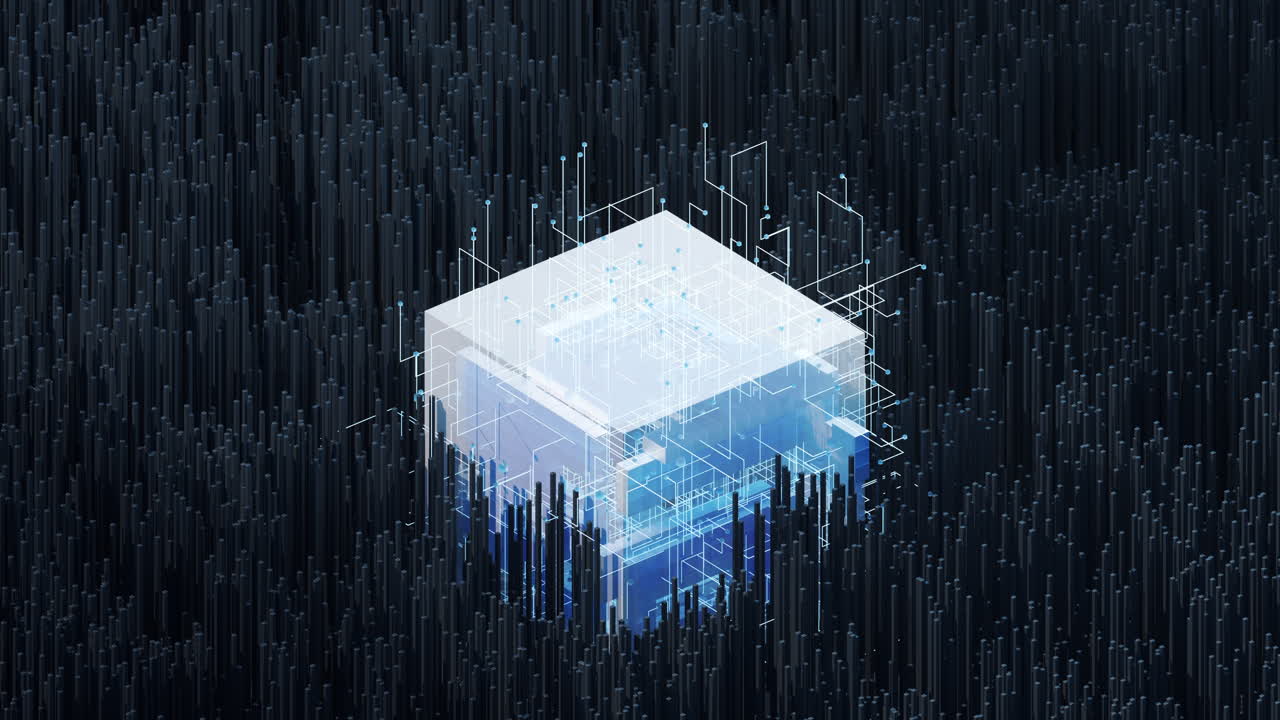 Blocks and circuits, materials science and technology, 3d rendering.