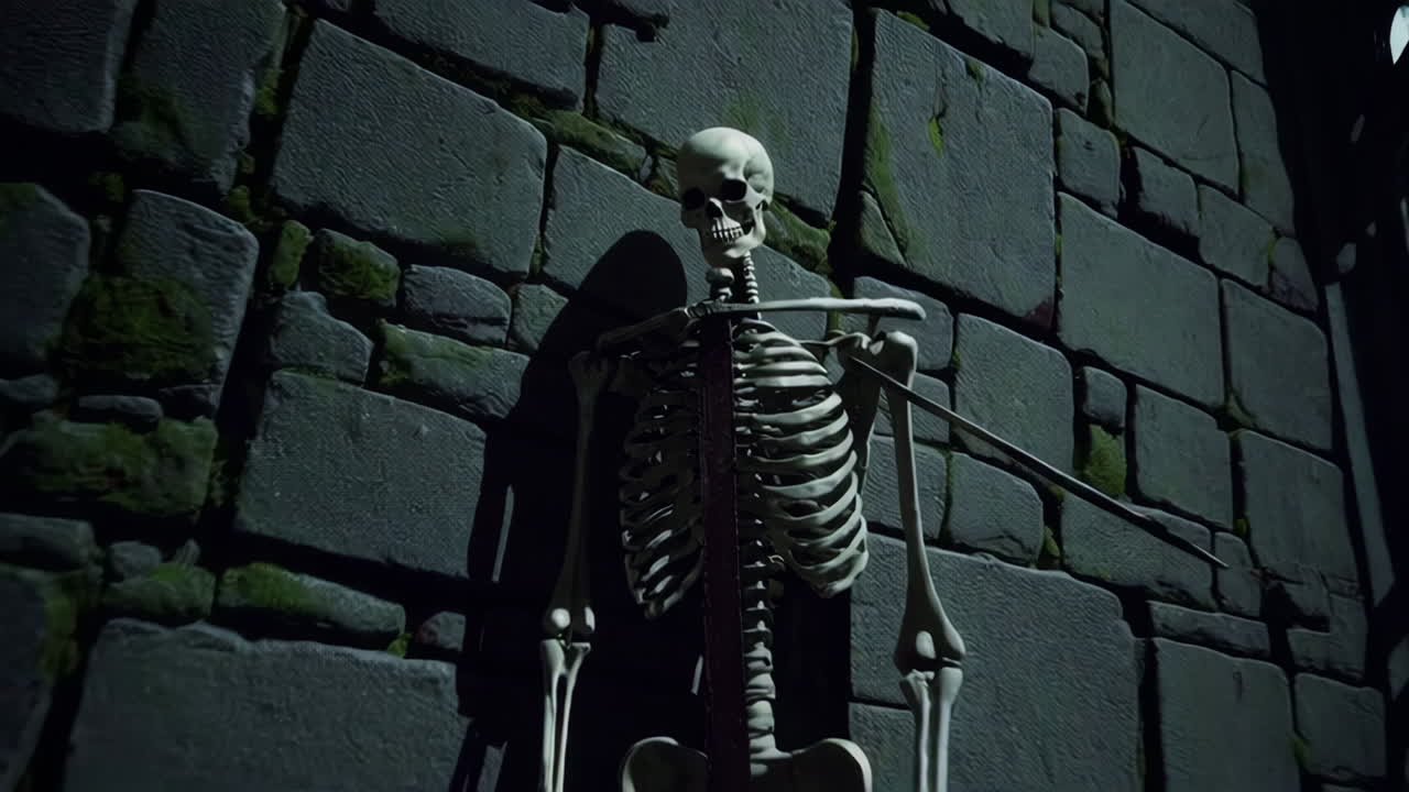 Abandoned Gothic Castle with Skeletons