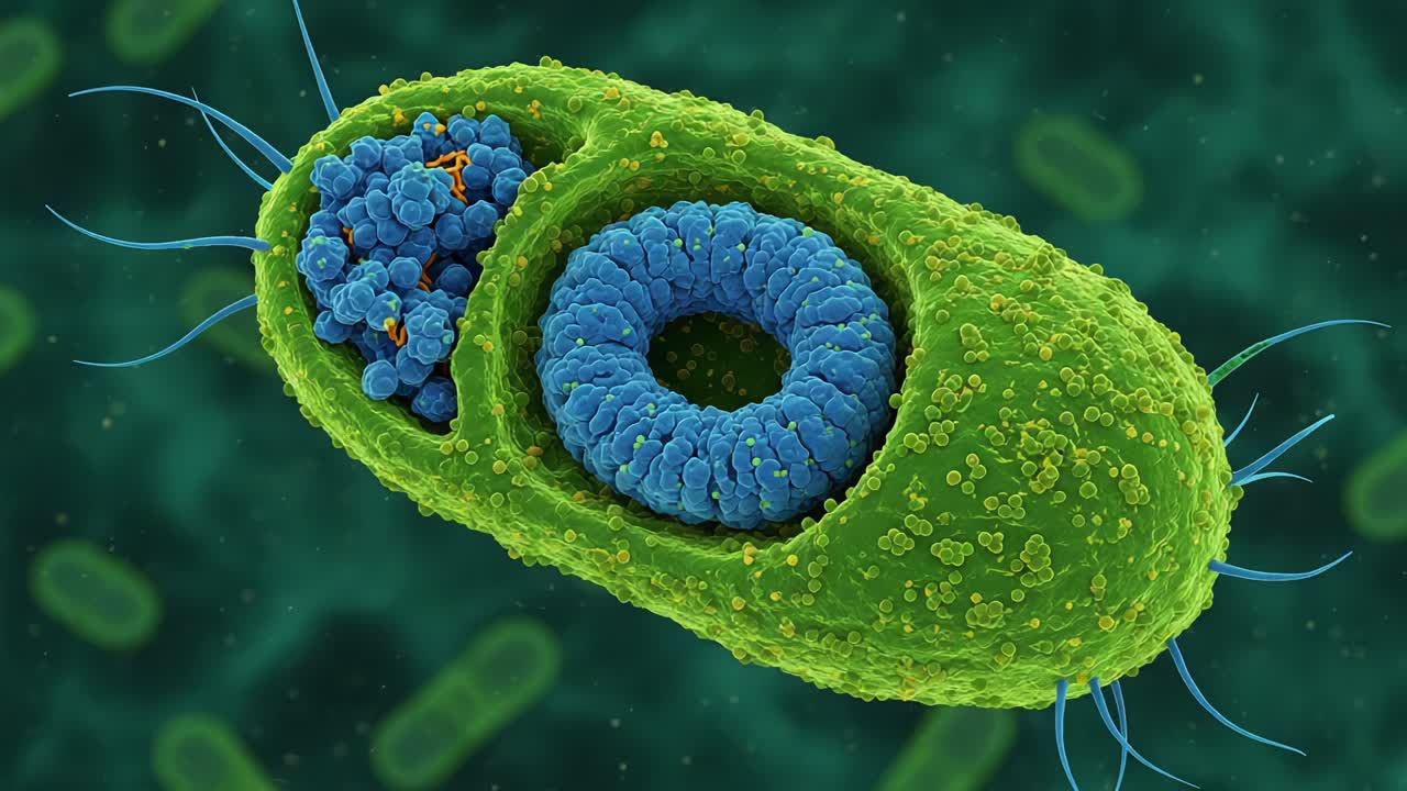 Detailed Microbial Structure Visualization: Exploring the Intricate Components and Functionality of a Bacterial Cell from Two Perspectives