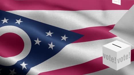 state of ohio - ballots fly to box for ohio selection - ballot box in front of flag - election - vote - national flag ohio state wave pattern loopable elements - fabric texture and endless loop - ohio state loopable flag - america state flags