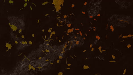 animación de hojas de otoño marrones que caen sobre relámpagos en el cielo negro