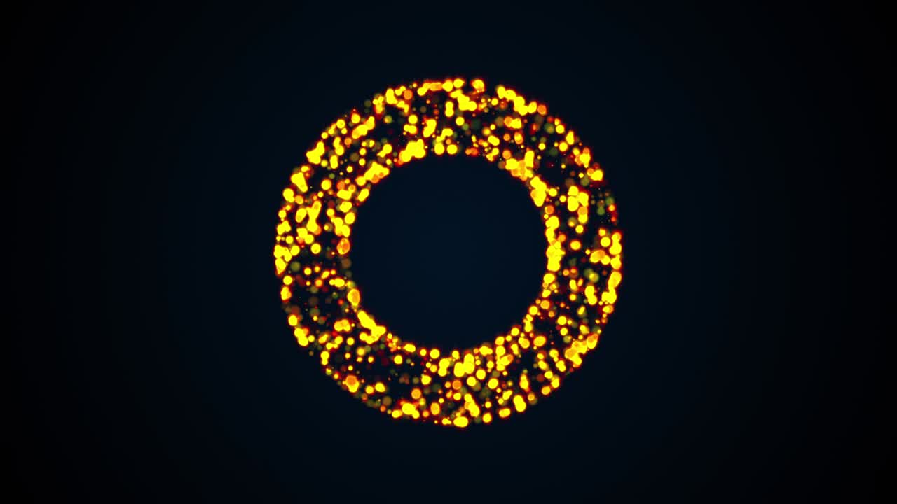 anillo de muchas partículas de color parpadeantes, generado por computadora. representación en 3d del fondo artístico