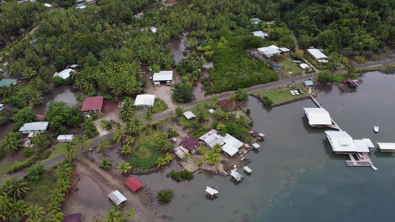 Lush green tropical jungle coast of Polynesian island of Taha'a