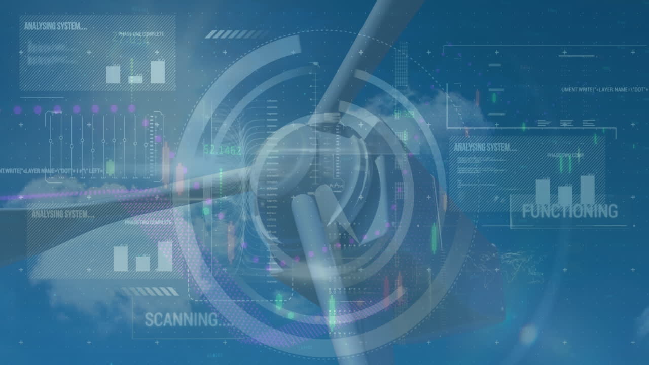 풍력 터빈에서 데이터 처리의 애니메이션