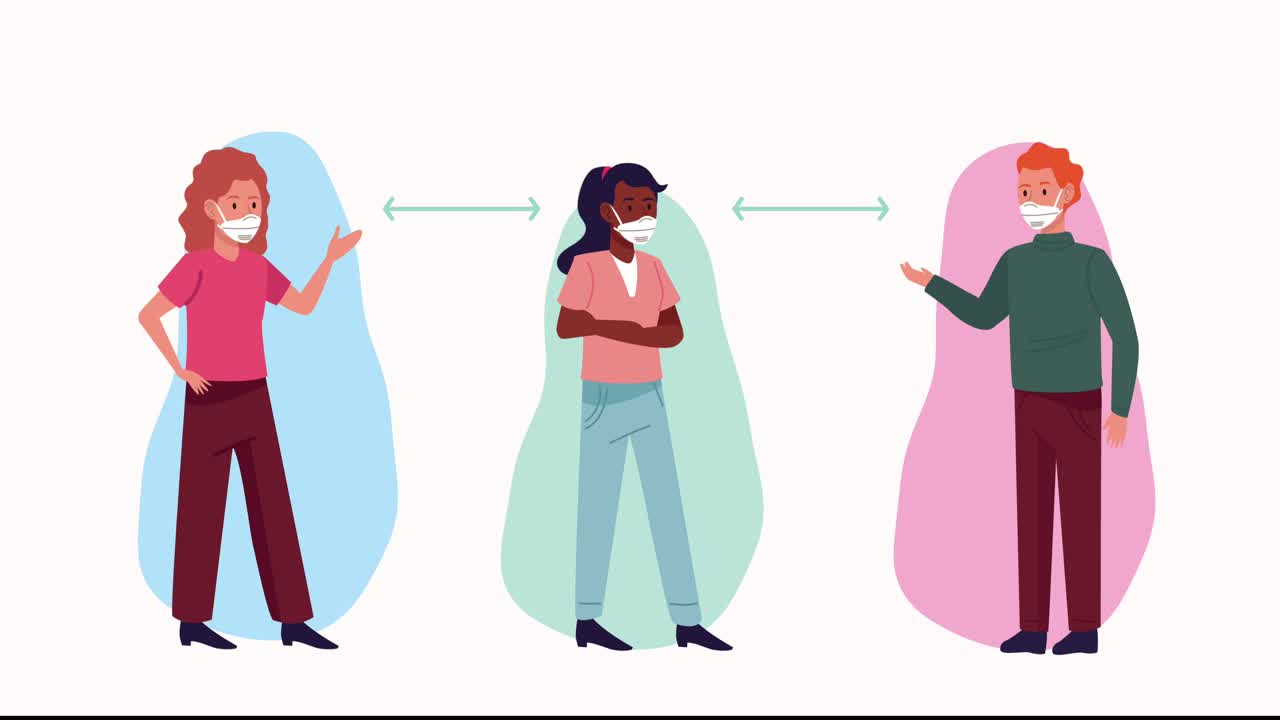 people wearing medical masks with social distance